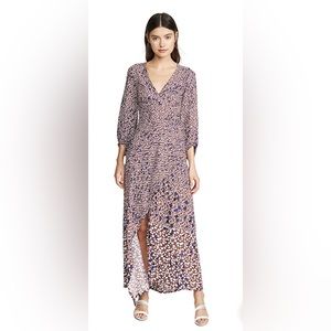Yigal Azrouel Falling Leaf Printed Twill V Neck Dress w/ Drape